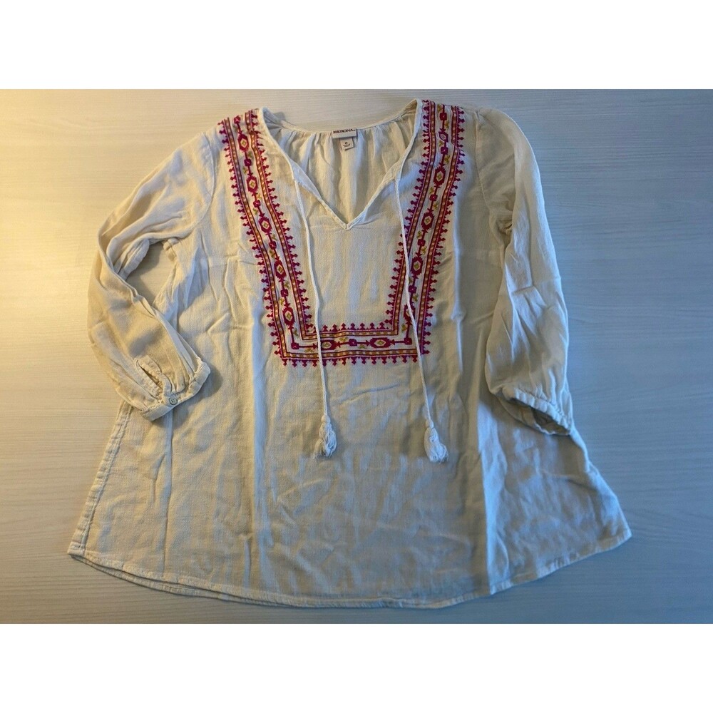 Y2K Revival Vintage Merona Cotton Peasant Top With Embroidered Detail Size M